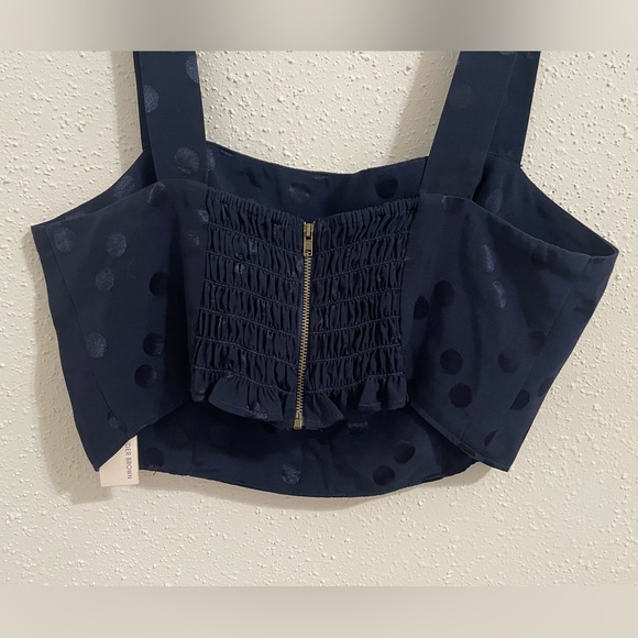 Lavender Brown Polka Dot Cropped Top - Navy Blue - Size L - NWT - Picture 4 of 12
